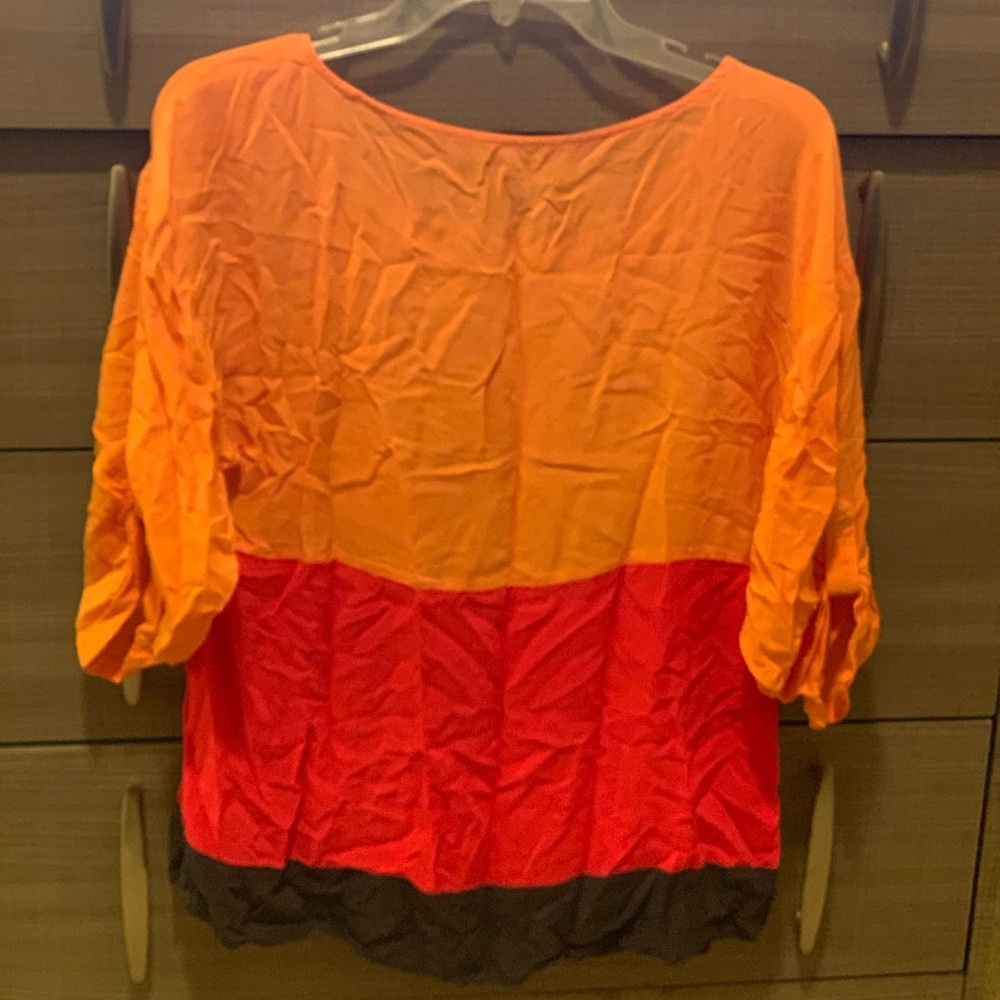 Old Navy Color Block Blouse Top Orange, Pink & Black Sz.L